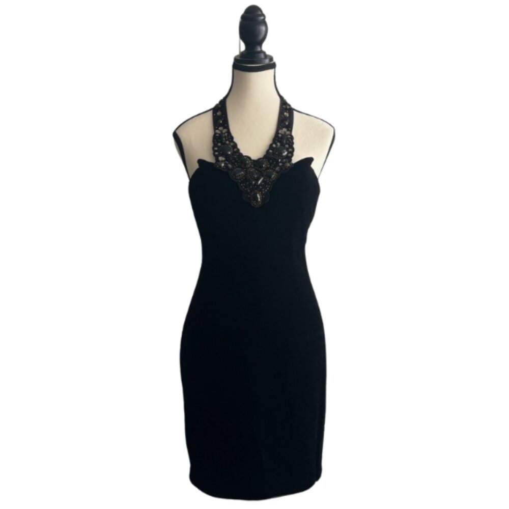 LAUNDRY BY SHELLI SEGAL, GORGEOUS BLACK VELVET EMBELLISHED DRESS, SZ. 8